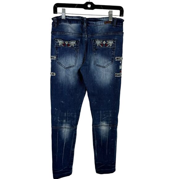 8IGTH/DSTRKT Medium Wash Distressed Embroidered Skinny Denim Jeans Size 15-16 - Picture 2 of 12